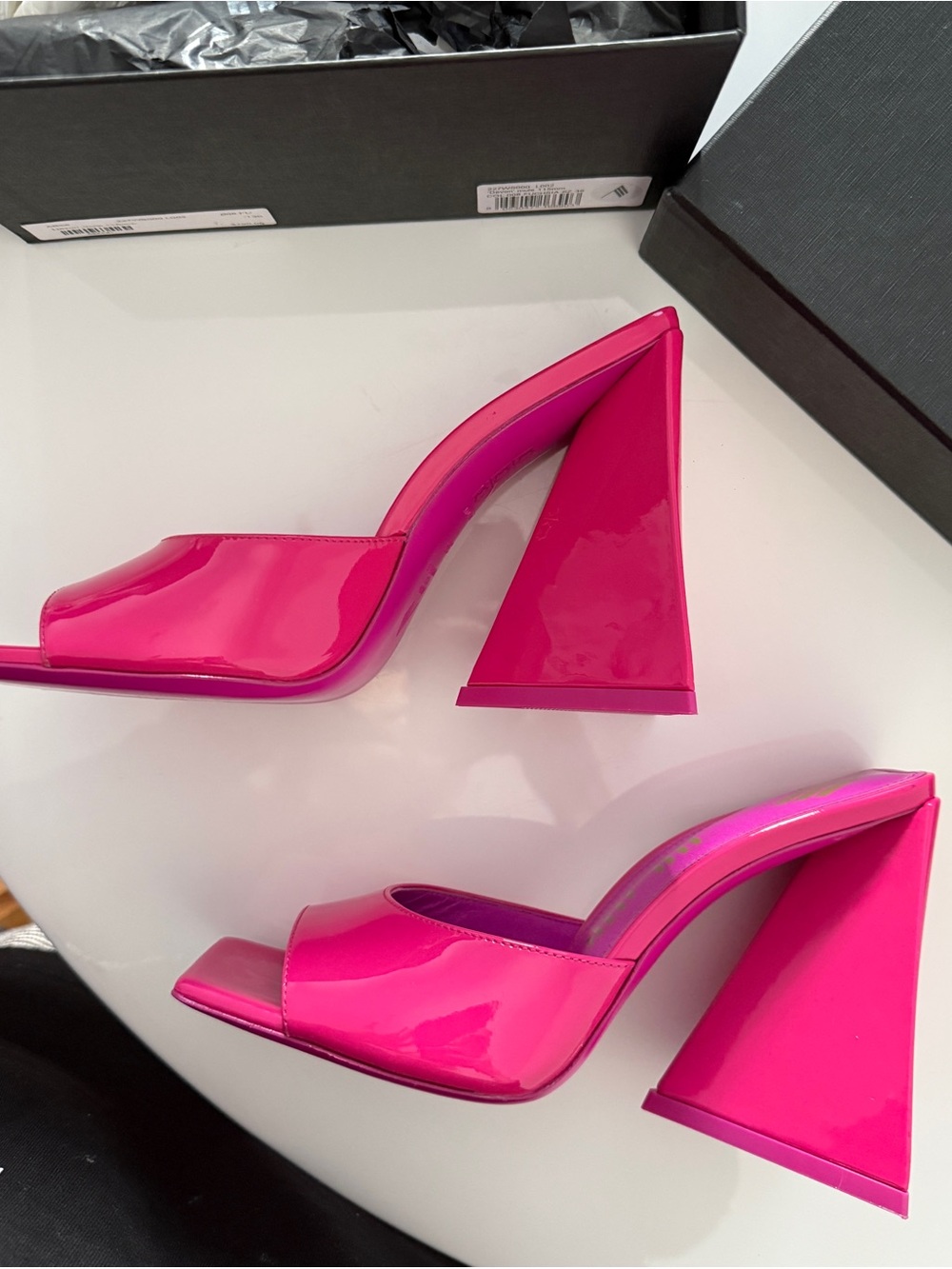 The Attico Hot Pink Patent Devon Block-Heel Sandals